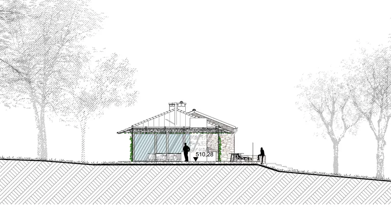 Coupe sur l’extension et la terrasse