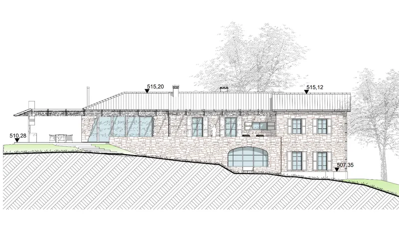 Façade de la maison avec ses cotes de niveau