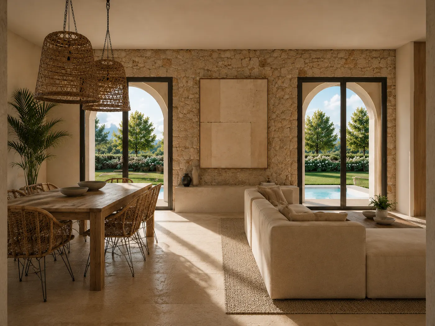 Séjour de la maison à arcades de Biot, image du projet
